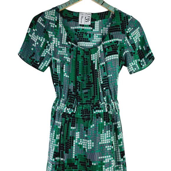 Margarita Saplala X Barneys New York Coop Silk Belted Geometric Print Dress, Sm - Picture 4 of 10